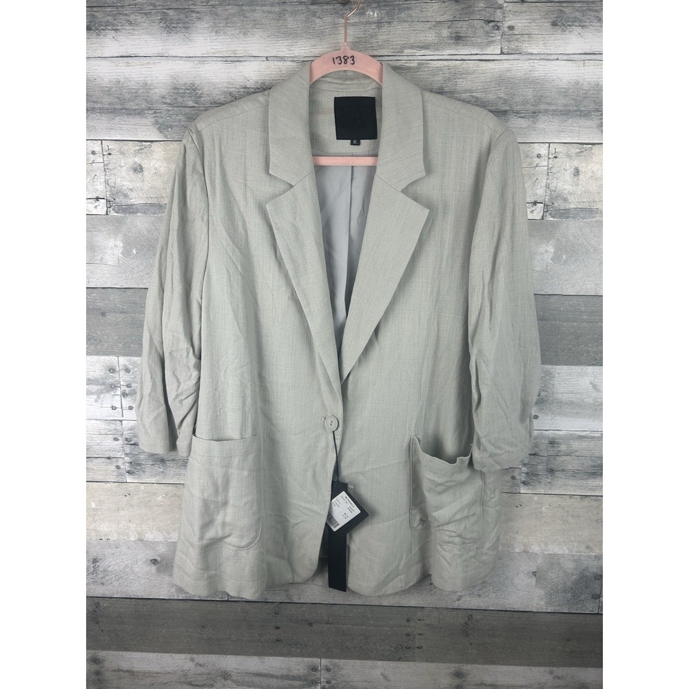 Mina Self Blazer Jacket Women's Beige Lightweight Flax Blend 3/4 Sleeve